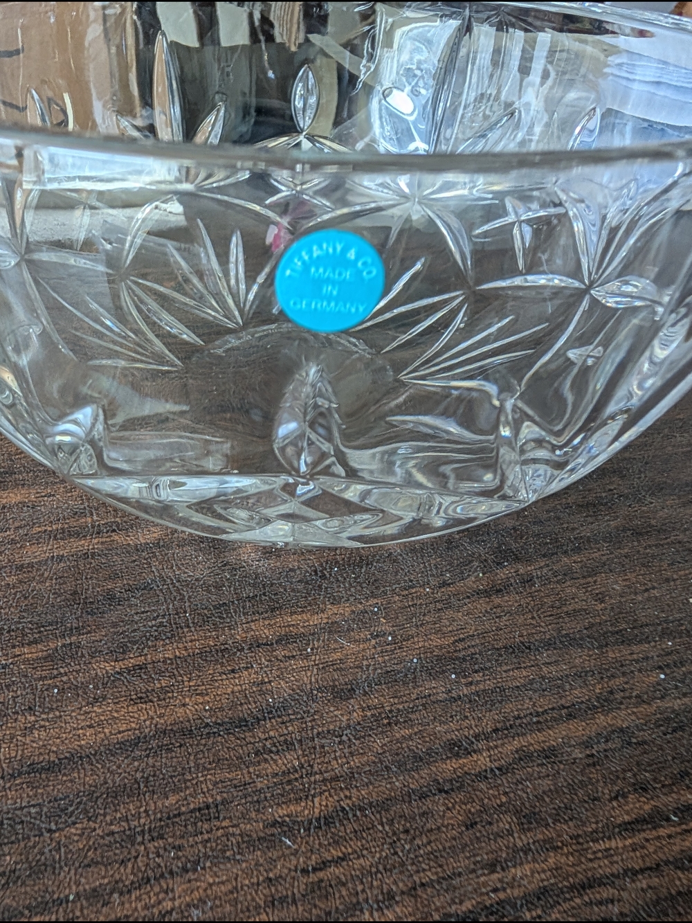 Tiffany & Co. Clear Crystal Cut Bowl with Blue Label